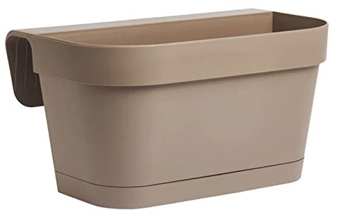 Mondo Viro Pot à balconier en résine B-Smart Jardinière pour extérieur avec soucoupe (46 x 16 cm 19 h, Taupe )
