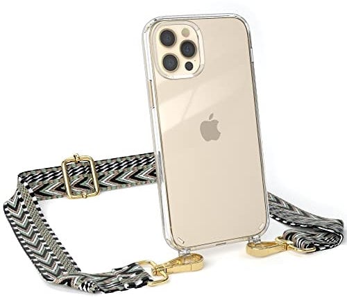 EAZY CASE Handykette - Verstellbarer Trageriemen kompatibel mit iPhone 12/12 Pro, Schulterriemen, schmales Band, Handykordel, Riemen für Handyketten, Grün/Schwarz - Metall Gold