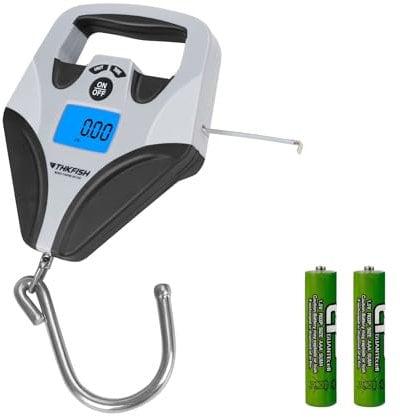 THKFISH Fischwaage Angeln mit Maßband Elektronische Digitale Kofferwaage mit übergroßer Haken,Gepäckwaage 110lb/50 kg, Bequemer Großer Griff, 2 AAA Batterien enthalten