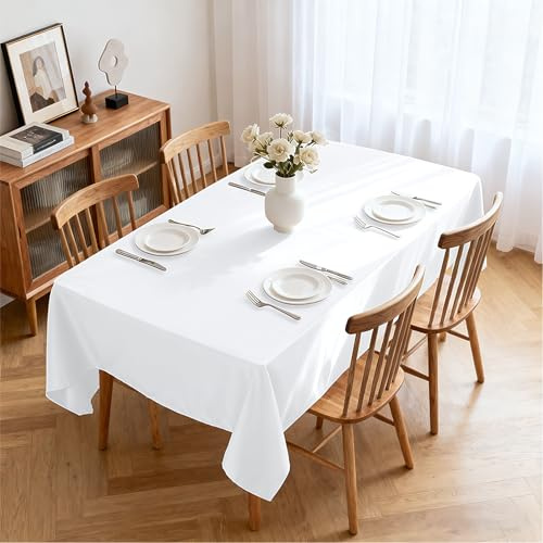 XWZO Table Cloth Rectangular Solid Table Cover Water Resistant Table Cloths Wipe Clean Tablecloth for Cafe, Restaurant, Buffet, Tabletop Party 153x259cm(60x102inches) White