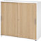 bümö Schiebetürenschrank 3OH - Aktenschrank abschließbar, Sideboard Schrank mit Schiebetüren in Weiß/Eiche, Chromgriff - Büroschrank aus Holz mit Schiebetür, Büro Kommode für Ordner & Co.