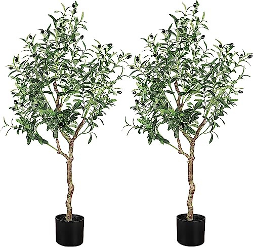 YOLEO Künstlicher Olivenbaum 120cm kunstpflanze Künstliche Pflanzen groß Olivenbaum Künstlich Kunstbaum wie echt für Wohnzimmer Schlafzimmer Büro Deco (2 Pack)