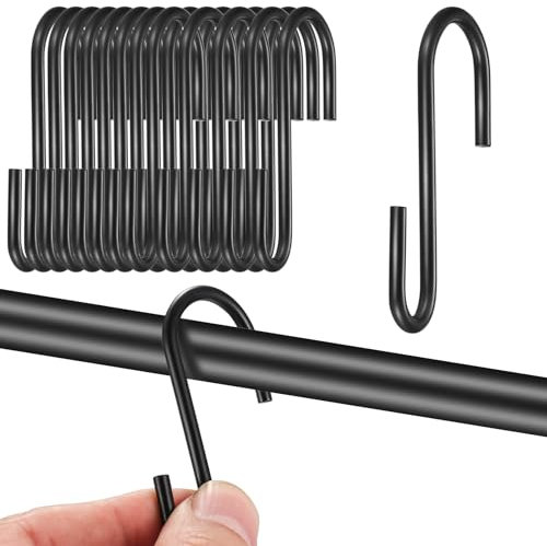 GOTRUST Ganci Forma S Pesanti, 22PCS Gancio Neri a S da Appendere in Acciaio, Piccoli Ganci da Cucina a Forma di S per Bagno, Giardino, Ufficio per Utensili, Vestiti, Piante, Cesti