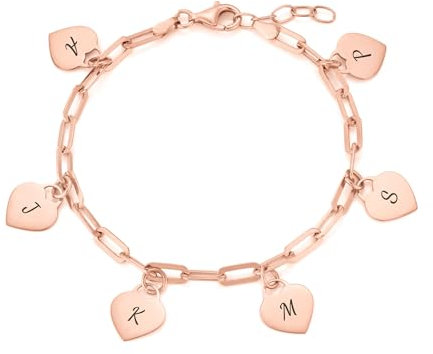 Personalised Multiple Name Bracelet Heart Pendant - Solid 925 Sterling Silver - Custom Gift for Her - Handmade Charm Jewellery (18K Rose Gold)