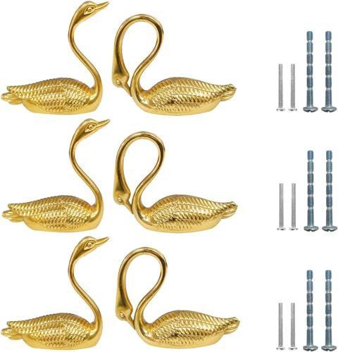 Qshare Gold Cabinets Knobs,6 Pcs Drawer Knobs,Animal Single Hole Pull Handle for Wardrobes Bookcases Dresser Closets Hardware Furniture Decoration