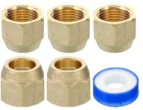 PATIKIL Tuerca de Latón de 5/8 Sae, 5 Unidades, Accesorio de Tubo de Cobre de 45 Grados con Cinta para Línea de Aire Acondicionado, Agua y Gas, Acabado Mate