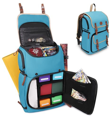 ENHANCE Designer Edition Trading Card Backpack - MTG Deck Bag Card Binder Space, TCG Deck Box Storage, Playmat Holder - Compatible with Magic the Gathering, Pokemon, Lorcana (Canvas Look - Blue)