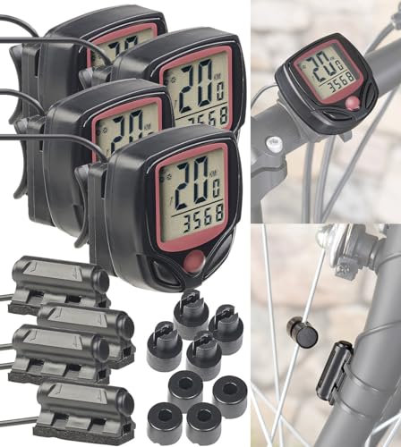 PEARL Sports Fahrradcomputer Funk: 4er-Set 15in1-Fahrrad-Computer mit LCD-Display & Radsensor, IP44 (Kilometerzähler Fahrrad, Computer, Digital, Zähler)