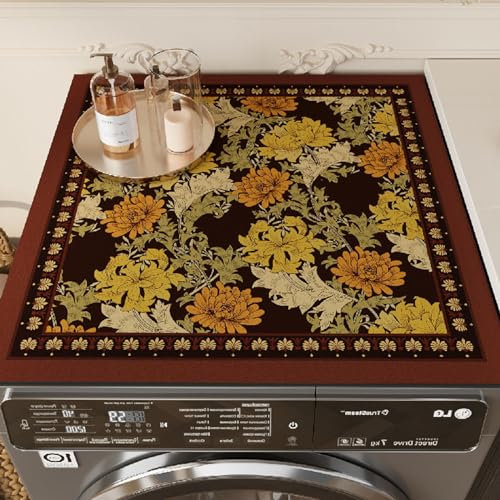 Morbuy Tapis de Protection Antidérapant pour Dessus de Machine à Laver, Fleurs Style Européen Tapis pour Dessus de Machine à Laver Séchage Rapide Tapis de Machine à Laver (Style Vintage,40x50cm)