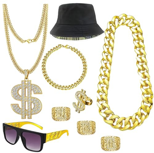 Hip Hop Kostüm Kit 80er 90er Rapper Zubehör Outfits für Männer Frauen Cosplay Club Old School Motto Party Supplies