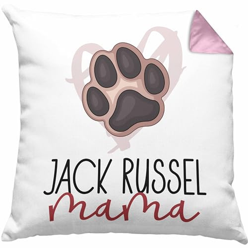 Trendation Jack Russel Mama Kissen mit Füllung 40x40 Geschenk Muttertag Lustige Pfote (Rosa)