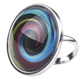 Statement-Ring 'Inga', farbige Ornamente, 25mm Glas Cabochon | Größenverstellbar, Edelstahl, Handgefertigt in Berlin