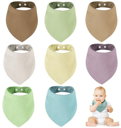 URMYWO Lätzchen Baby Dreieckstuch, 8 Stück baby lätzchen Halstücher Weiche & Absorbierende Musselin Halstücher Sabberlätzchen mit 2 Verstellbares Druckknopf Lätzchen (Junge und Mädchen)