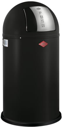 Wesco Pushboy Mülleimer in der Farbe mattschwarz, pulverbeschichtetes Stahlblech, 50 Liter Volumen, große Edelstahlklappe, herausnehmbarer Innenbehälter