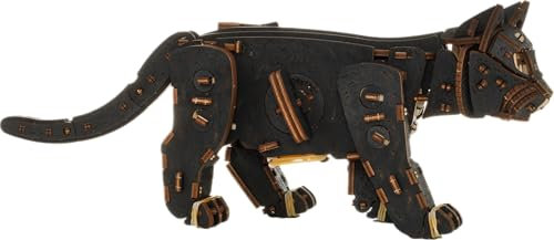EWA Eco-Wood-Art Black Kitten Mechanischer Holzbausatz eines Kätzchens mit Federmotor, erhältlich in 3 Farbvarianten: Naturholz, Schwarz, Ingwer
