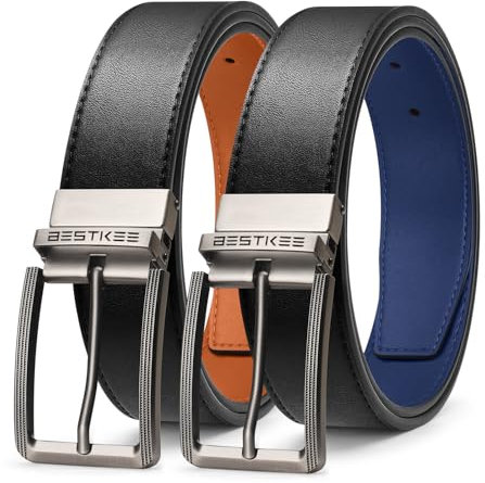 BESTKEE 2 Stüick Gürtel Herren, Wendegürtel, Ledergürtel herren, 35mm Breit, Anzuggürtel, Jeansgürtel für Männer, Ideal für Herren Anzug Business Kleidu