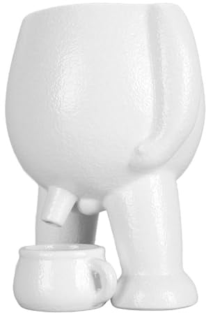 RIZGHWOY Keramik-Blumentopf, Lustiger Kleiner Mann Pinkelt, Saftiger Pflanztopf für das Büro (White)