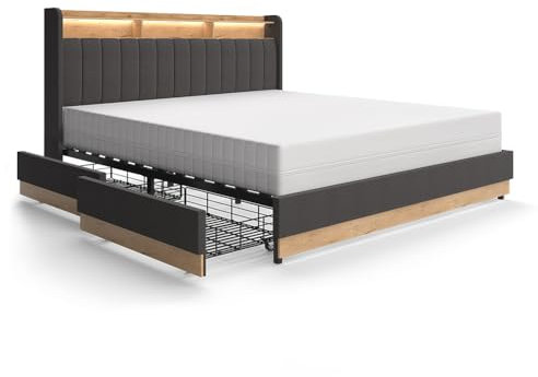 VitaliSpa Polsterbett Nura, Funktionsbett, Anthrazit, 180x200 cm mit 4 Schubladen