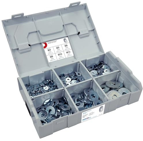 FRANTOS L-BOXX Mini DIN 9021 Unterlegscheiben Sortiment, M4 bis M12 640 tlg. (Stahl verzinkt) - Sicherungsscheiben Beilagscheiben Scheiben Set
