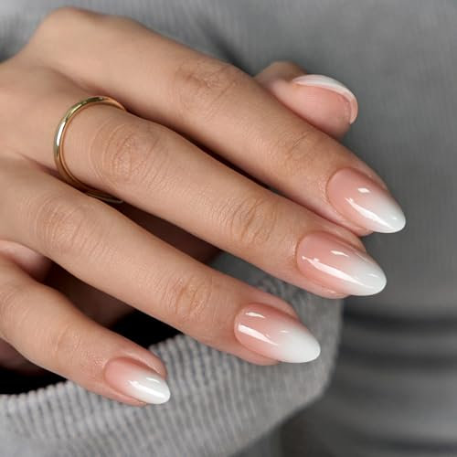 BTArtbox Ombre Short Almond Press on Nails, 32Pcs Nude Press on Nails Peach, Soft Gel Nail False Nail,Acrylic Fake Nail Extensions