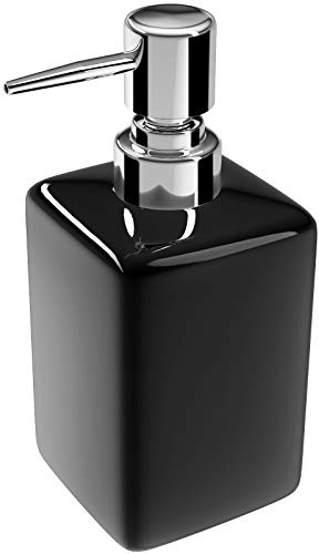 AstraLoom Black Ceramic Soap Dispenser - 320ml/11oz Square Design with Rustproof Plastic Pump, Refillable for Shampoo/Liquid Soap, Bathroom & Kitchen Essential