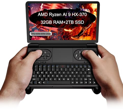 WEELIAO GPD Win Mini 2025 AMD Ryzen AI 9 HX 370, 7 Inches Mini Handheld Win 11 PC Video Game Console Gameplayer 1920X1080 Touchscreen Laptop Tablet PC (Black, 32GB RAM+2TB SSD)