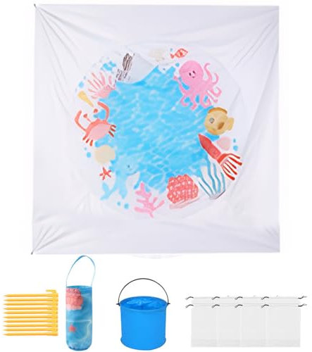 LIXSAZSE Kinderbecken mit Stranddecke für Sommerabenteuer Polyester Kinderbecken und Stranddecke Planschbecken für Babys, Quadrat, 2 m x 2 m