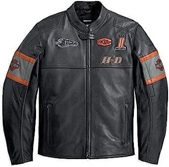 Jorde Calf Chaqueta de Cuero Estilo H-D para Hombre|Chaqueta de Motociclista Cruiser con Parches|Chaqueta de Moto de Cuero Vacuno Real (3XS-5XL) (EE.UU., Alpha, XX-Large, Regular, Regular)