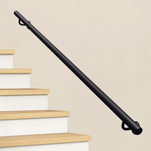 Renmlion Moderne Handläufe für Treppengeländer，1m 120cm 1.5m 2m Treppenhandlauf für Stufen im Innen-und Außenbereich，Sicherheitshaltegriff aus schwarzem Metall und Eisen zur Wandmontage(180cm)