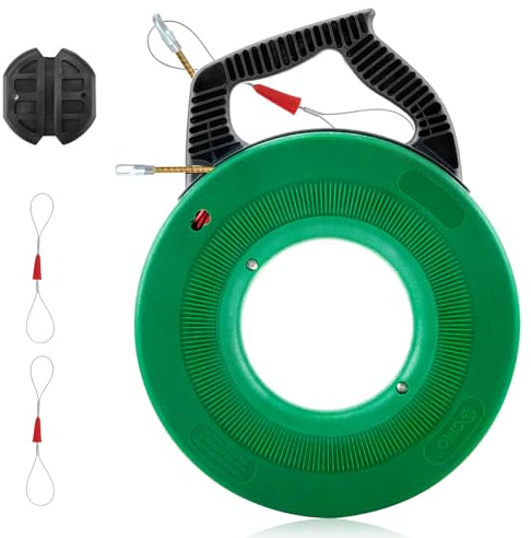 Eirolace Aiguille Electricien 30 M,Tire Fil En Acier Avec 1 Tire-Câble,2 Serre-Câbles,Boîtier,Tire Fils Electrique De 5mm Pour Travaux Électriques Et De Câblage,Vert Foncé