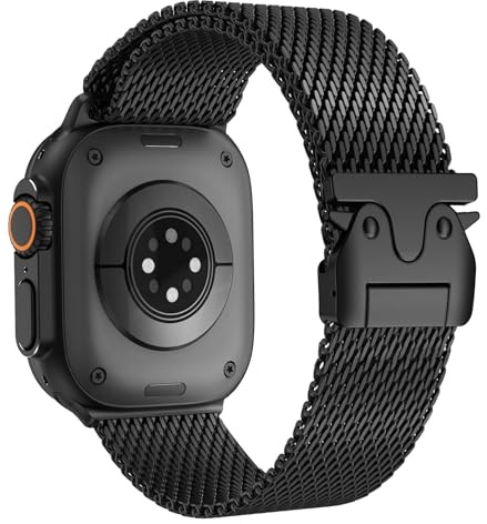 Metallo Cinturino per Apple Watch Ultra 3/2/1 49mm, Fibbia Stile Paracadute, Bracciali Milanesi in Acciaio Inossidabile per Series 11 10 9 8 7 6 5 4 SE 3 2 1, 49mm/46mm/45mm/44mm/42mm(Series 3/2/1)