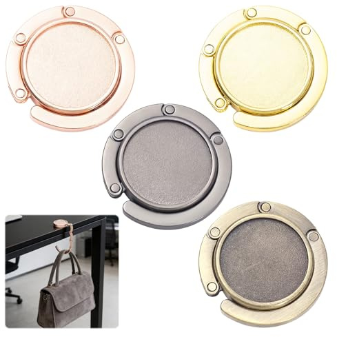 Nretluo Handbag Hook, 4 Pcs Foldable Round Purse Bag Hooks for Table, Portable Zinc Alloy Handbag Hooks for Tables Suitable Table Desk Restaurant Office Convenient Bag Storage