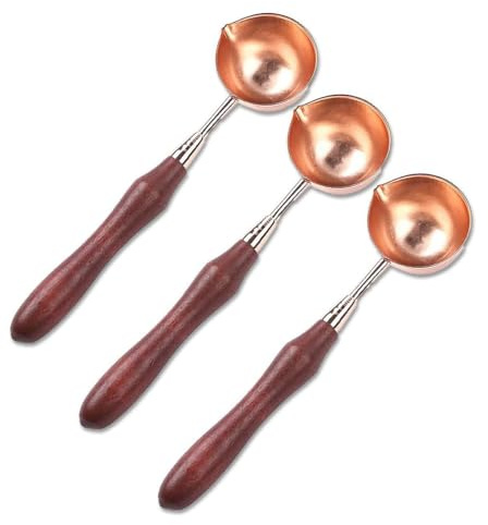 3 Pcs Sealing Wax Melting Spoons Vintage Wax Spoon with Wooden Handle Wax Sticks Beads Spoon for Arts Crafts Wax Sealing Stamp