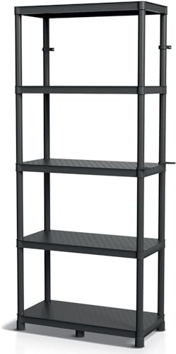 Kistenberg Werkstattregal 74 x 36 x 172,5 cm bis 220kg belastbar, 5 Ablageböden Steckregal Schwerlastregal Lagerregal Regal aus Kunststoff
