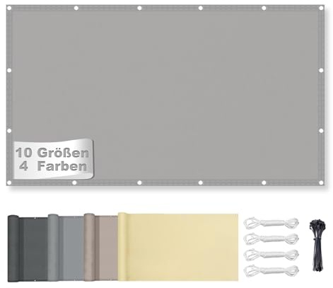 Sonnensegel Wasserdicht Rechteckig mit Ösen, Markisenstoff 95% UV Schutz, Sonnenschutz Markise Reißfest Wetterfest mit Seil, für Balkon Terrasse Garten, Hellgrau 3x6M