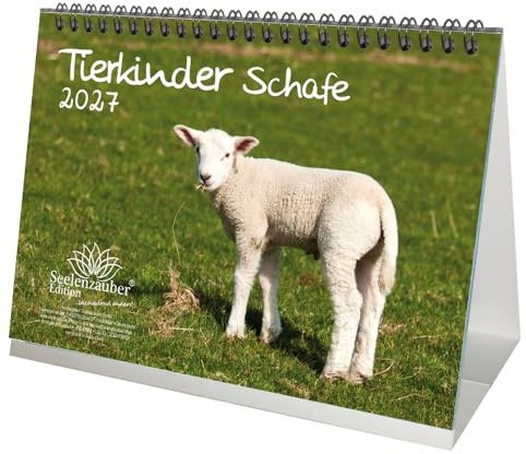Tierkinder Schafe DIN A5 Tischkalender für 2027 Schafe und Lämmchen - Seelenzauber
