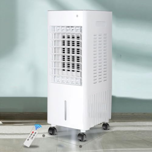 Verdunstungsluftkühler mit 10L Wassertank & 2 Kühlakkus – Mobiler Klimaanlage ohne Abluftschlauch mit 3 Modi, 3 Geschwindigkeiten & 120° Oszillation für Terrasse, Balkon(Remote Control Model)