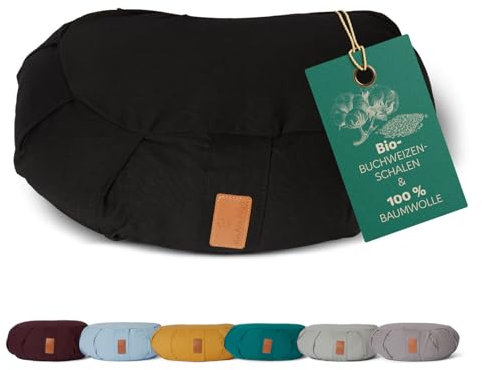 #DoYourYoga Zafu Halbmondkissen »Ganesh« mit Bio-Buchweizenschalen (KBA) waschbarer Bezug | 45 x 30 x 14 cm | Meditations-, Sitz-, Rondokissen für Yin Yoga | schwarz