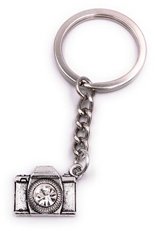 H-Customs Kamera mit Kristall Linse Schlüsselanhänger Anhänger Silber aus Metall
