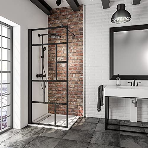 Schulte paroi de douche fixe à l’italienne 90 x 200 cm, barre 122 cm incluse, profilé noir, montage gauche droite, verre de sécurité 6 mm anticalcaire, plage de réglage 88.0-90.5