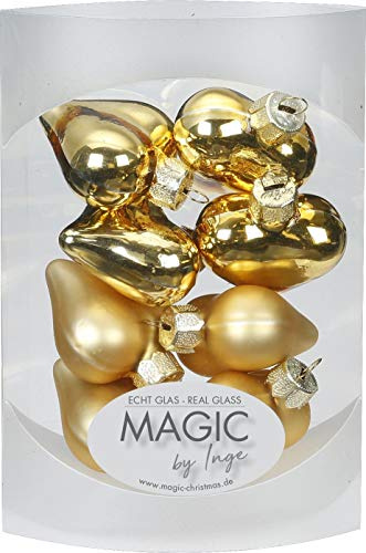 MAGIC 8 STK. Herzen 4cm Glas Weihnachtsschmuck Weihnachtskugeln Weihnachtsdeko Christbaumkugeln Christbaumschmuck Farbe: Inkagold Glanz/matt