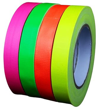 UV FLOOR - Pack Adhésif Fluo - Gaffer Qualité Premium - Accessoire Fluorescent - Fête - Bande Adhésive Décorative - Lot de 4-1,9cm x 25 m soit 100m