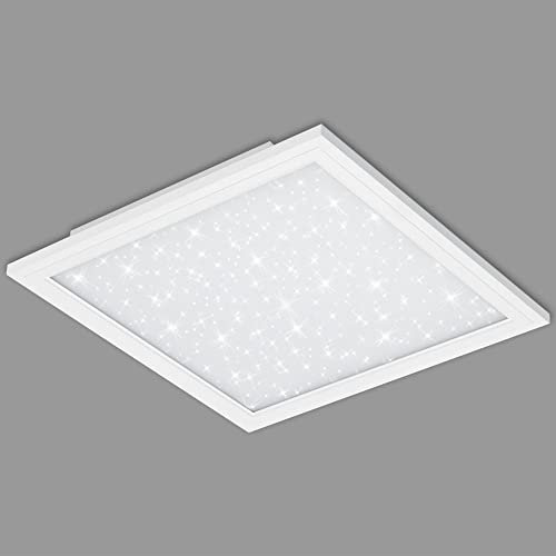 BRILONER - LED Deckenlampe mit Sternenhimmel, flach, neutralweiße Lichtfarbe, Lampe, Deckenleuchte, Wohnzimmerlampe, LED Panel, Küchenlampe, Deckenbeleuchtung, 29,5x29,5x5,5 cm, Weiß