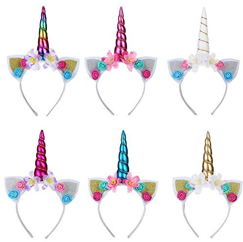 Jiahuade 6 Stück Einhorn Horn Haarreif Kinder,Einhorn Stirnband,Kindergeburtstag Haarreif,Horn Stirnband Haarband für Mädchen,Head Accessoires Party Dekoration,für Ostern Geburtstag Party Karneval