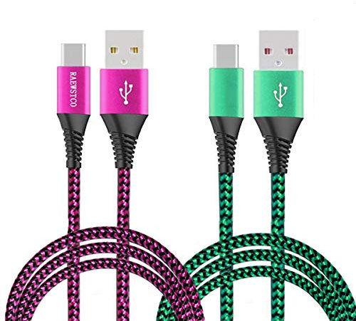 RAEWSTCO 2 confezioni Cavo USB Type-C 3A / 5A Ricarica ultrarapida Carica USB-C Cavo intrecciato in nylon Custodia in alluminio, design speciale con supporto antistrappo (1.5M+2.5M)