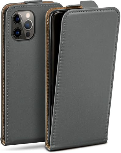 moex Flip Case für iPhone 12/12 Pro Hülle klappbar mit 360 Grad Schutz, Handyhülle mit Displayschutz, PU Leder Handytasche Lederhülle, Flip Case Cover Klapphülle, Grau