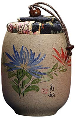 Cabilock Chinese Tea Jar Pottery Food Jar Canister Spice Pot Mini Food Storage Container Pantry Organization for Bean Tea Coffee Candy