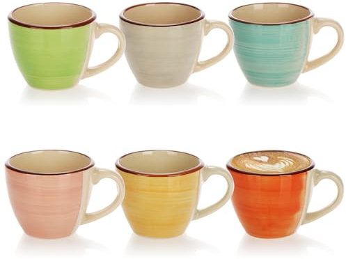 com-four® 6x Espressotassen aus Keramik bis 125 ml - Bunte Mokkatassen - handgefertigte kleine Kaffeetassen für Espresso, Mokka und Ristretto (06 Stück - grün/orange/rosa/blau/gelb/grau)