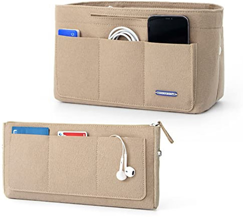 Lucky Sign - Taschenorganizer für Handtaschen Innentaschen für Handtaschen mit Schlüsselkette multifunktional aus Filz, 32x16x19cm - Beige