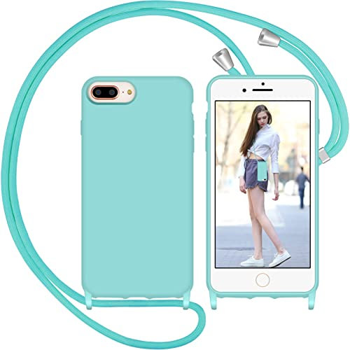 Nupcknn Liquid Silikon Handykette Hülle für iPhone 7 Plus/iPhone 8 Plus/iPhone 6s Plus Hülle Necklace(abnehmbar) Hülle mit Kordel zum Umhängen Handy Schutzhülle mit Band (Gletscher blau, 5.5)